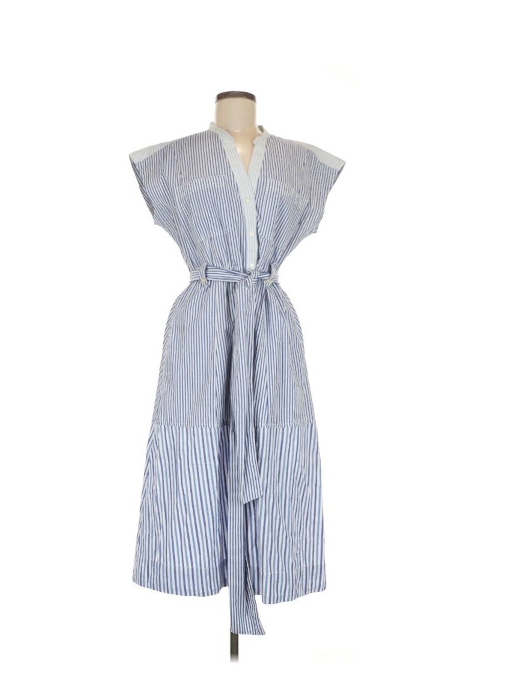 NWT Free Assembly Striped Blue & White Belted Cotton Midi Dress with pockets